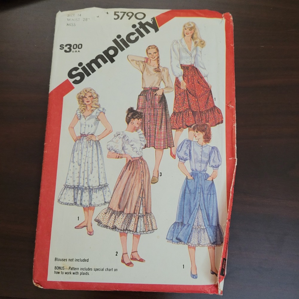 Simplicity 5790 Vintage 1982‎ Skirt Petticoat Sewing Pattern Waist 28 Boho